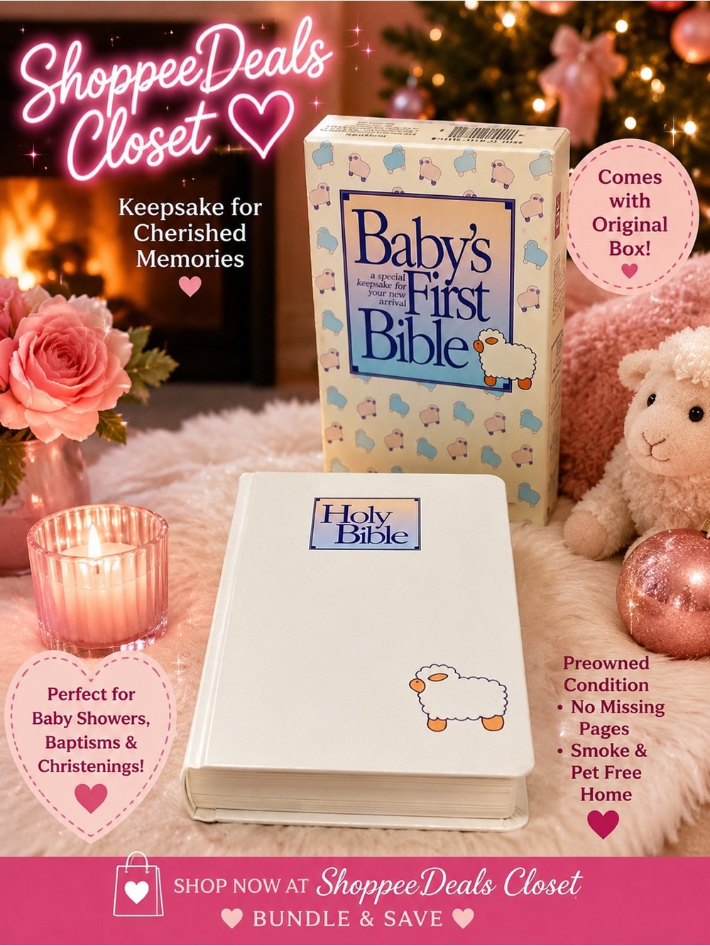 Baby’s First Bible Holy Bible Keepsake White Sheep Cover w/ Original Box